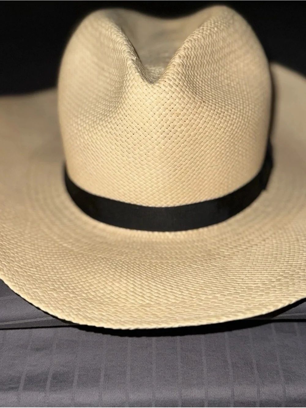 Pantropic Genuine Panama Hat Natural Straw Fedora Wide Brim Black Band Unisex